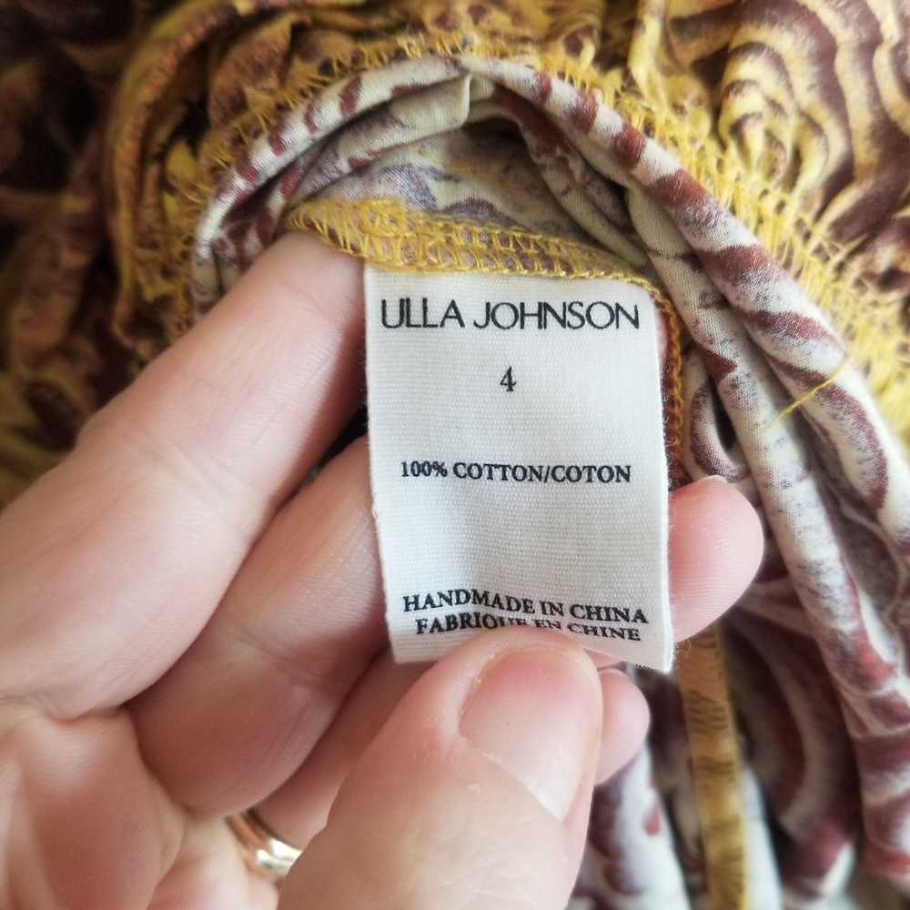 Ulla Johnson Printed Cotton Midi Dress Boho Prairie Romantic Artisan Smocked - Picture 13 of 14